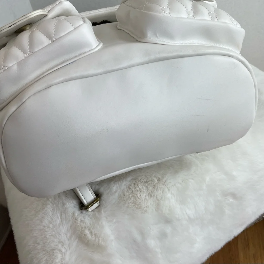 Betsey Johnson White Quilted Heart Accent Backpack